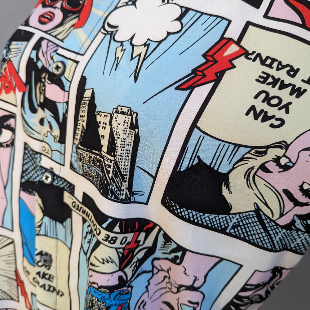 Oh Snap! Comic Book Print Shirt - White/Blue - Size S - Picture 5 of 9